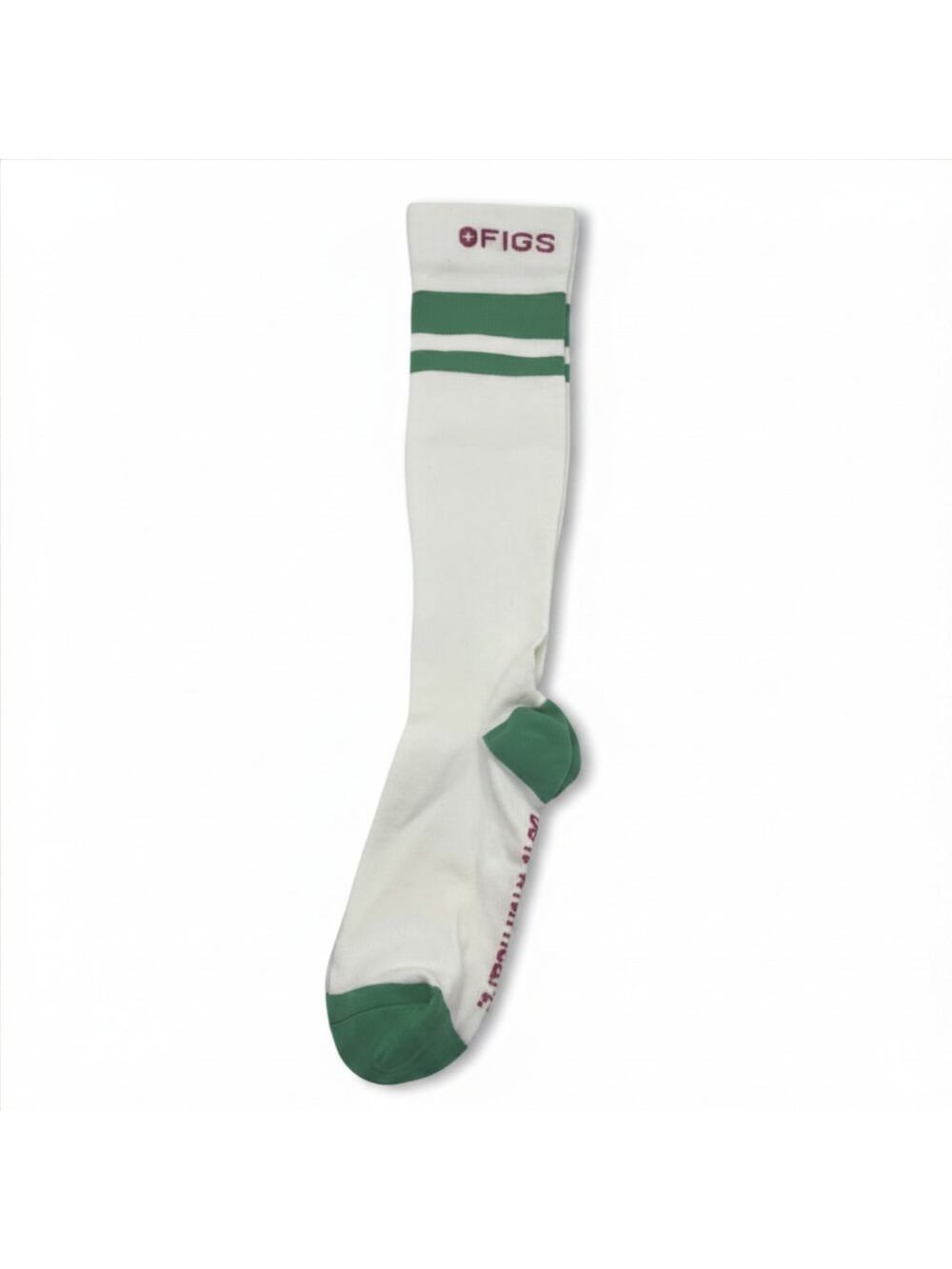 1 Pair FIGS Compression White & Green Stripe Socks Size L